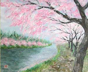 河面の桜並木