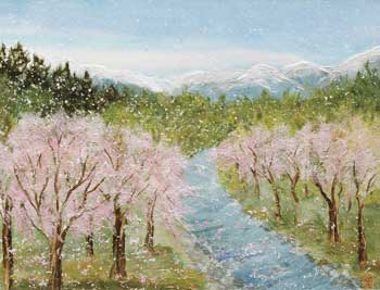 粉雪舞う北国の春