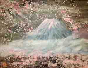 富士と桜吹雪