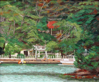 漁港を見守る神社