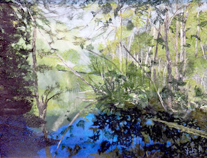 樹影と紺碧の大正池