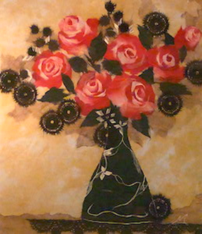 黒い花瓶と赤い薔薇